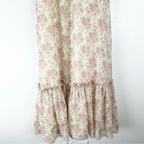 AMERICAN VINTAGE Floral Lace Trim Tie Should Straps Back Zipper Maxi Dress 7/8 - Picture 12 of 12
